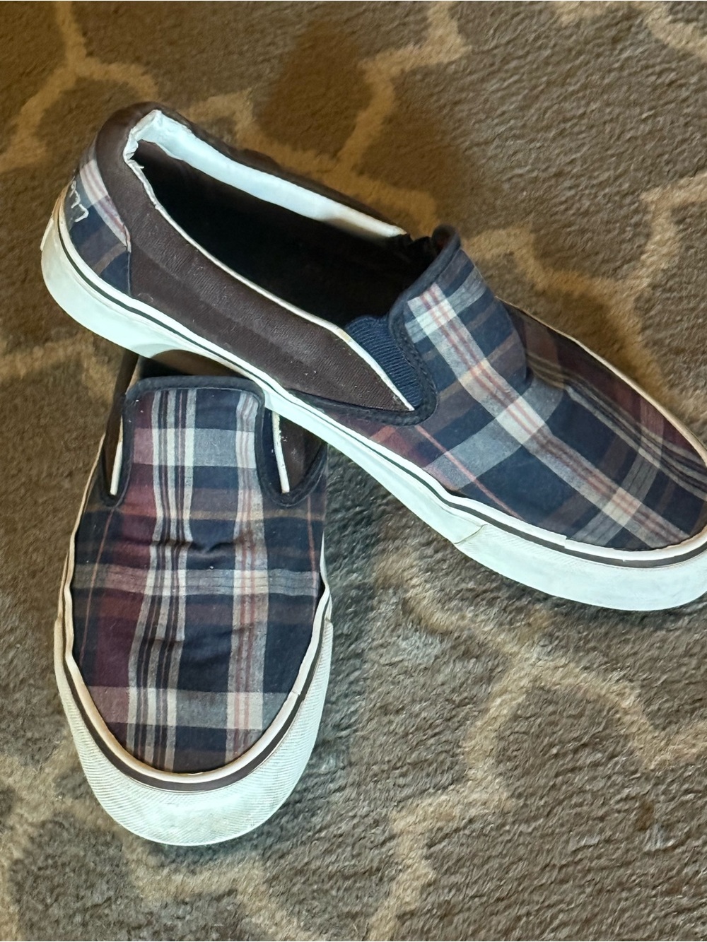 American Eagle Men's Plaid Slip-On Canvas Shoes - Navy & Brown